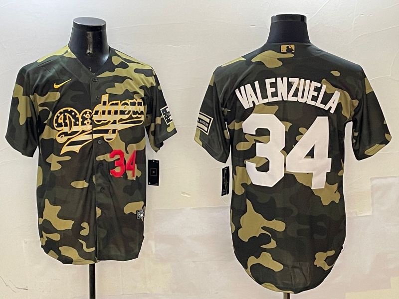 Men Los Angeles Dodgers #34 Valenzuela Camo Joint Name 2025 Nike MLB Jersey style 10->los angeles dodgers->MLB Jersey